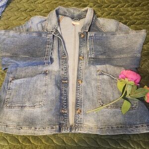 Pilcro Blue Denim Jacket With Cropped Wide Sleeves. Used